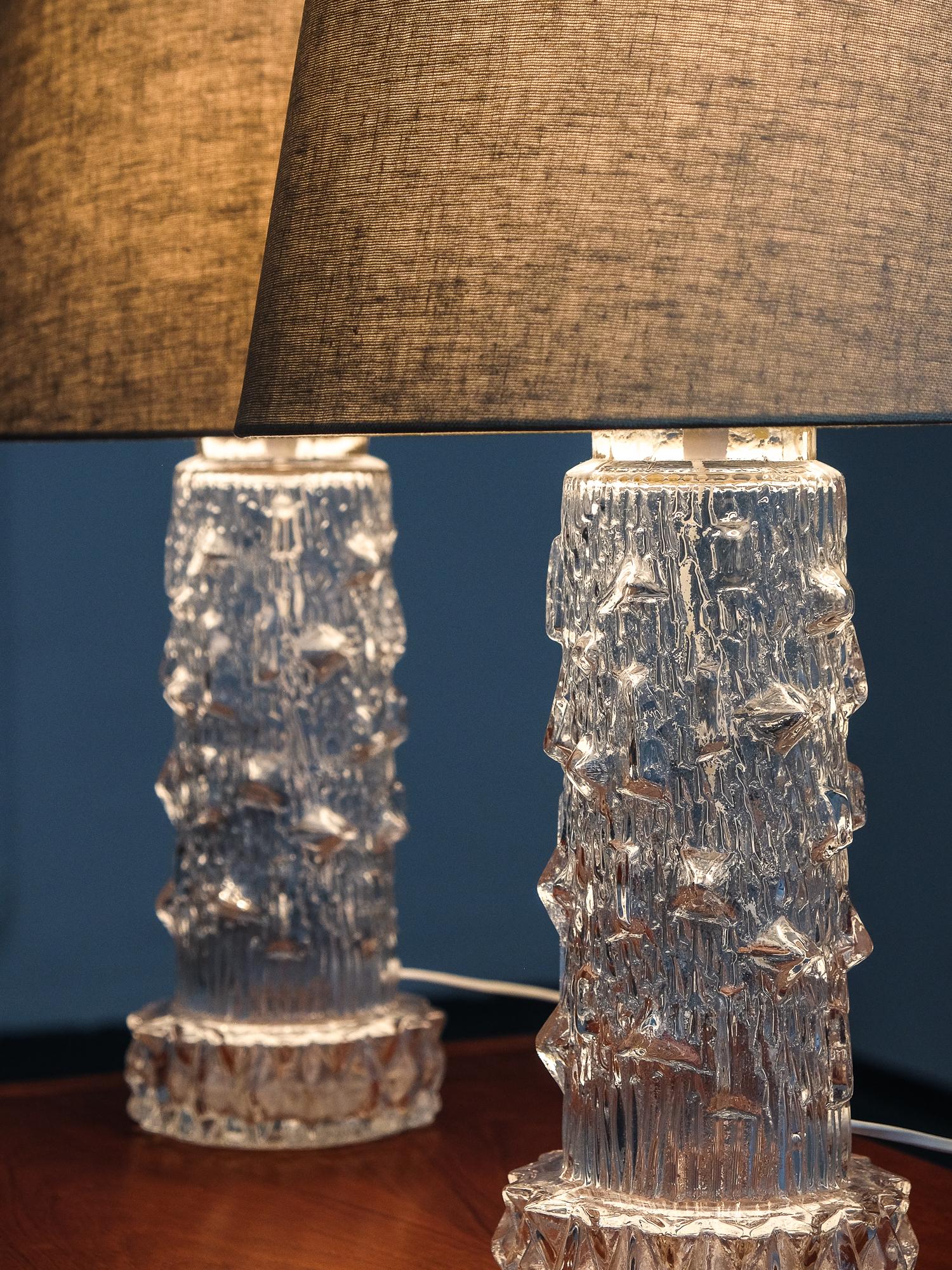 Pair of Midcentury Scandinavian Clear Glass Table Lamps 2