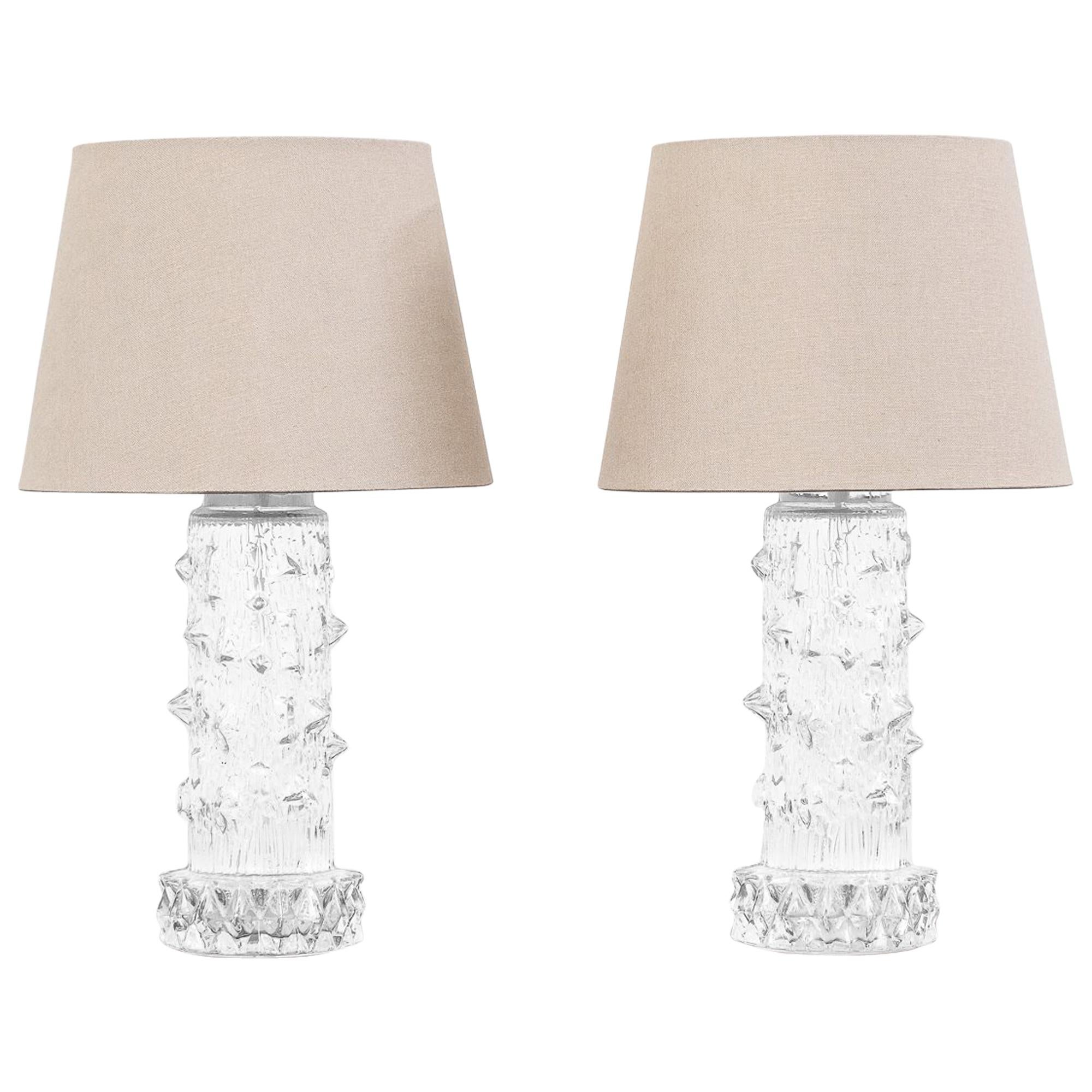 Pair of Midcentury Scandinavian Clear Glass Table Lamps