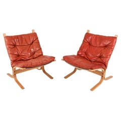 Pair of Midcentury Scandinavian Modern Leather Siesta Lounge Chairs by Westnofa