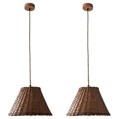 Retro Pair of Midcentury Scandinavian Rattan Pendants, 1960s