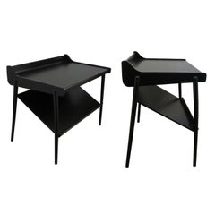 Pair of Midcentury Scandinavian Two-Tier Ebonized Bedside Tables or End Tables