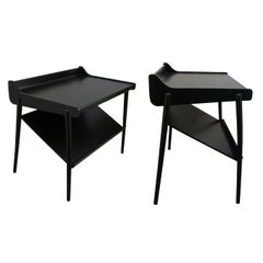 Pair of Midcentury Scandinavian Two-Tier Ebonized Bedside Tables or End Tables