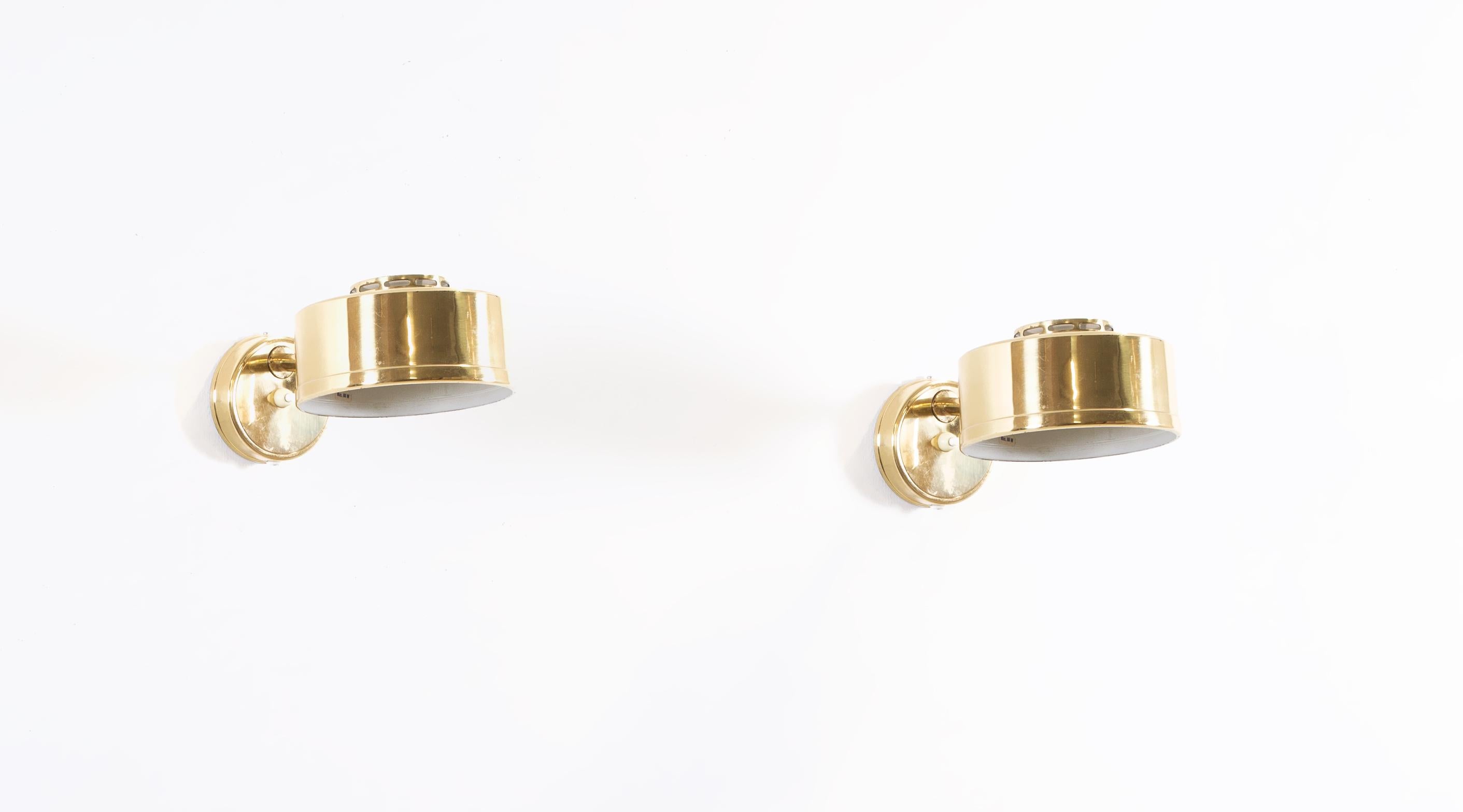 Mid-Century Modern Pair of Midcentury Scandinavian Wall Lights in Brass, 1970s