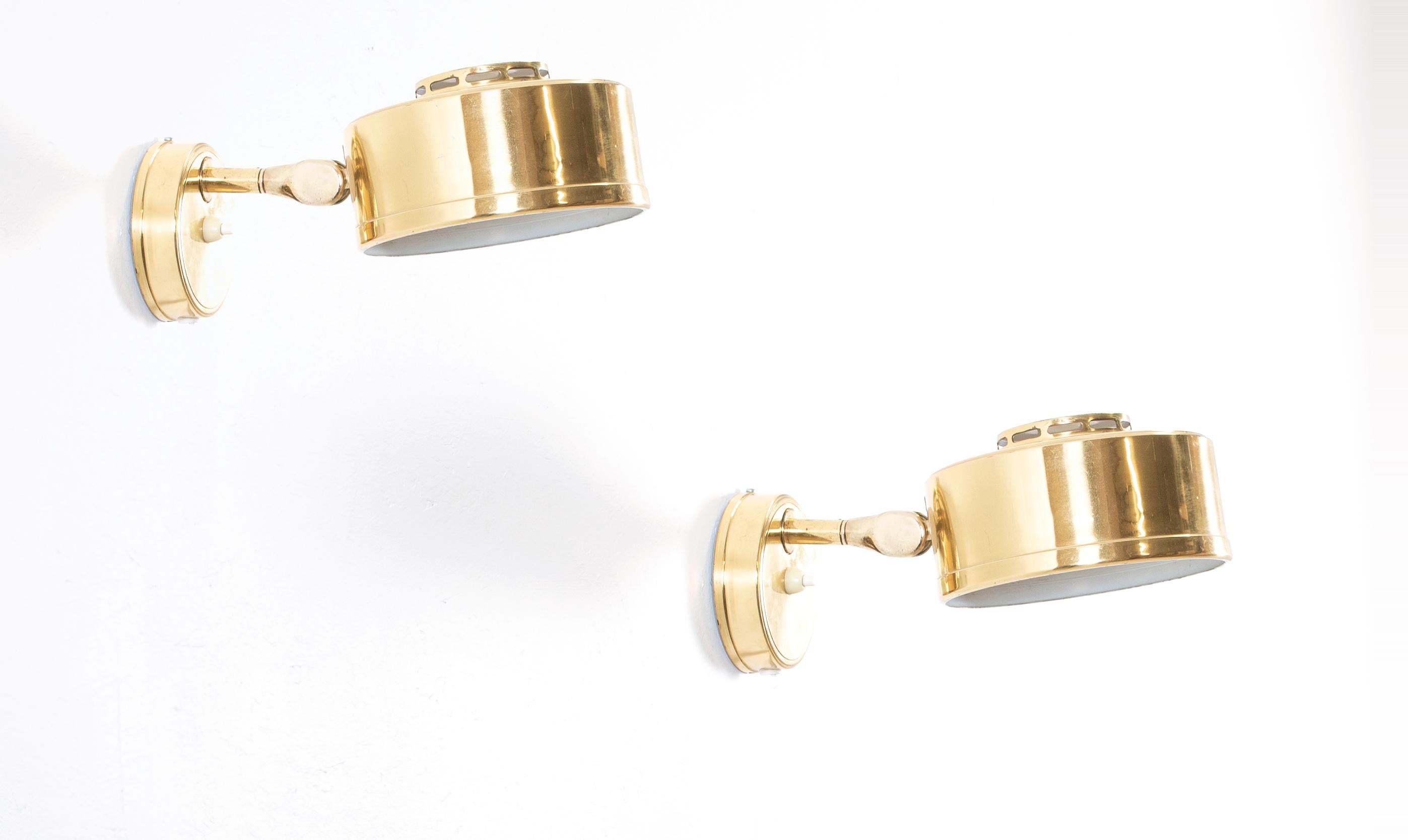 Danish Pair of Midcentury Scandinavian Wall Lights in Brass, 1970s