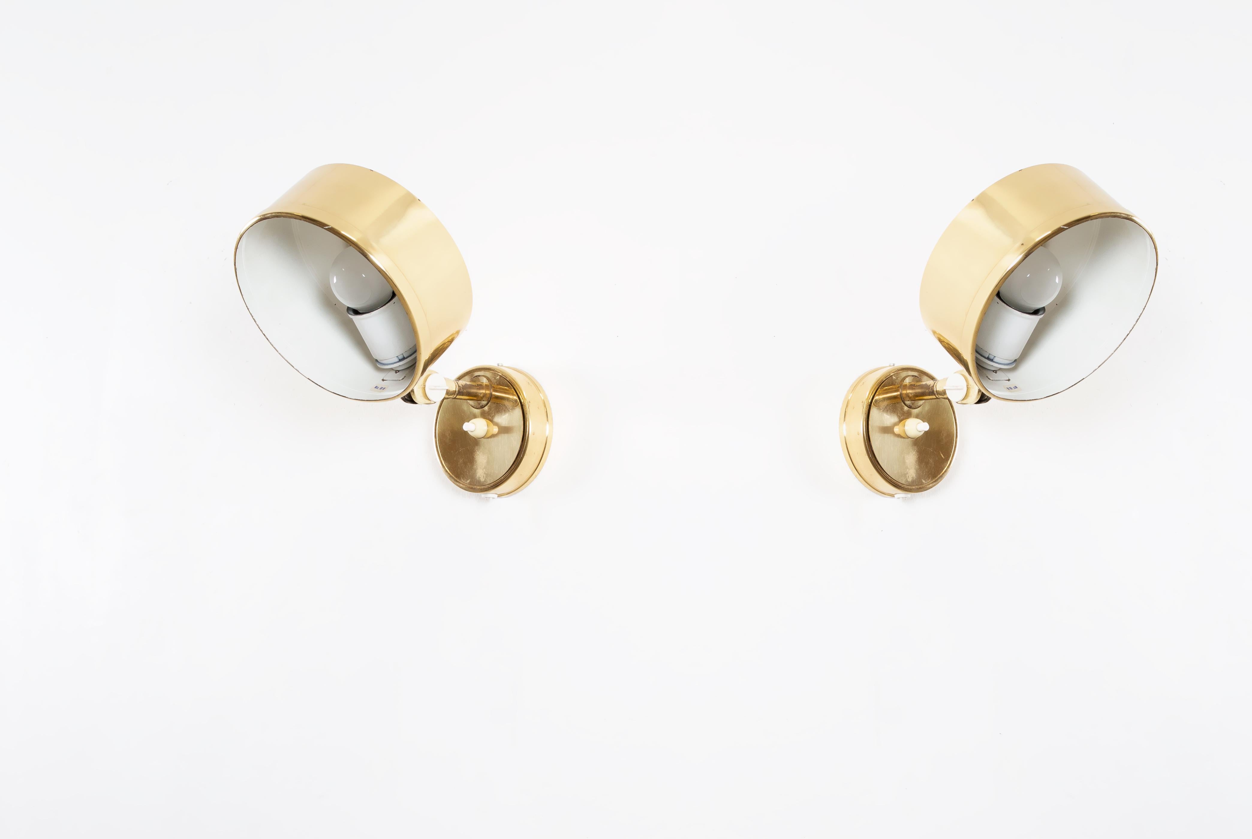 Pair of Midcentury Scandinavian Wall Lights in Brass, 1970s 2