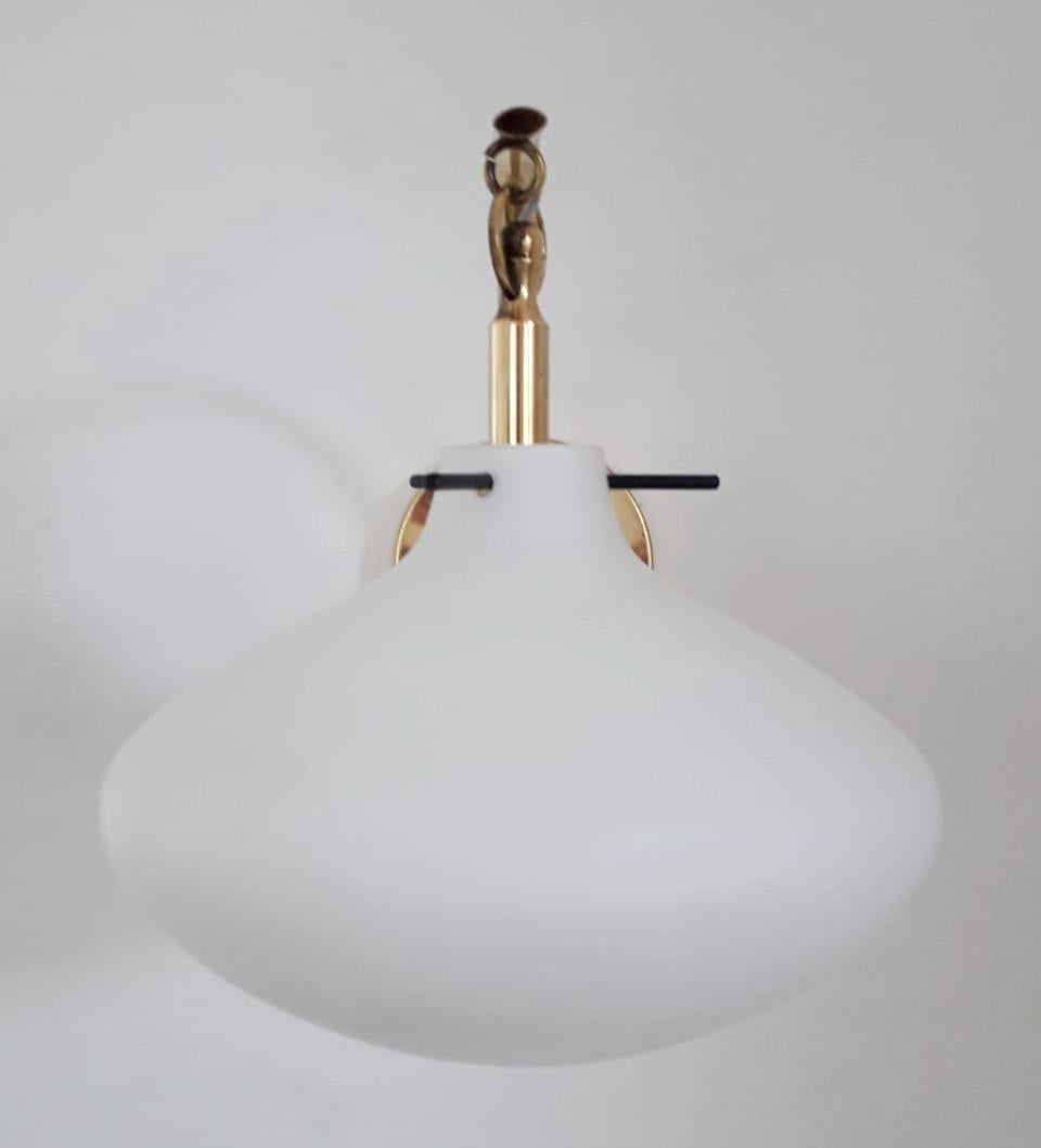 Frosted Pair of Midcentury Sconces by Stilnovo
