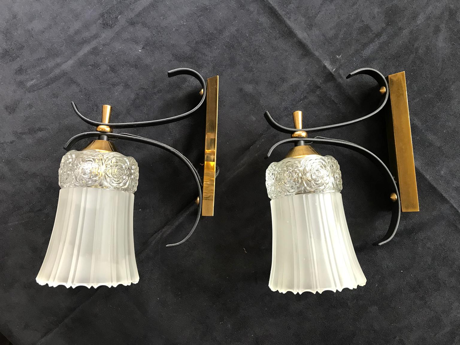 Mid-Century Modern Pair of Midcentury Sconces Lunel Style, France, 1950s