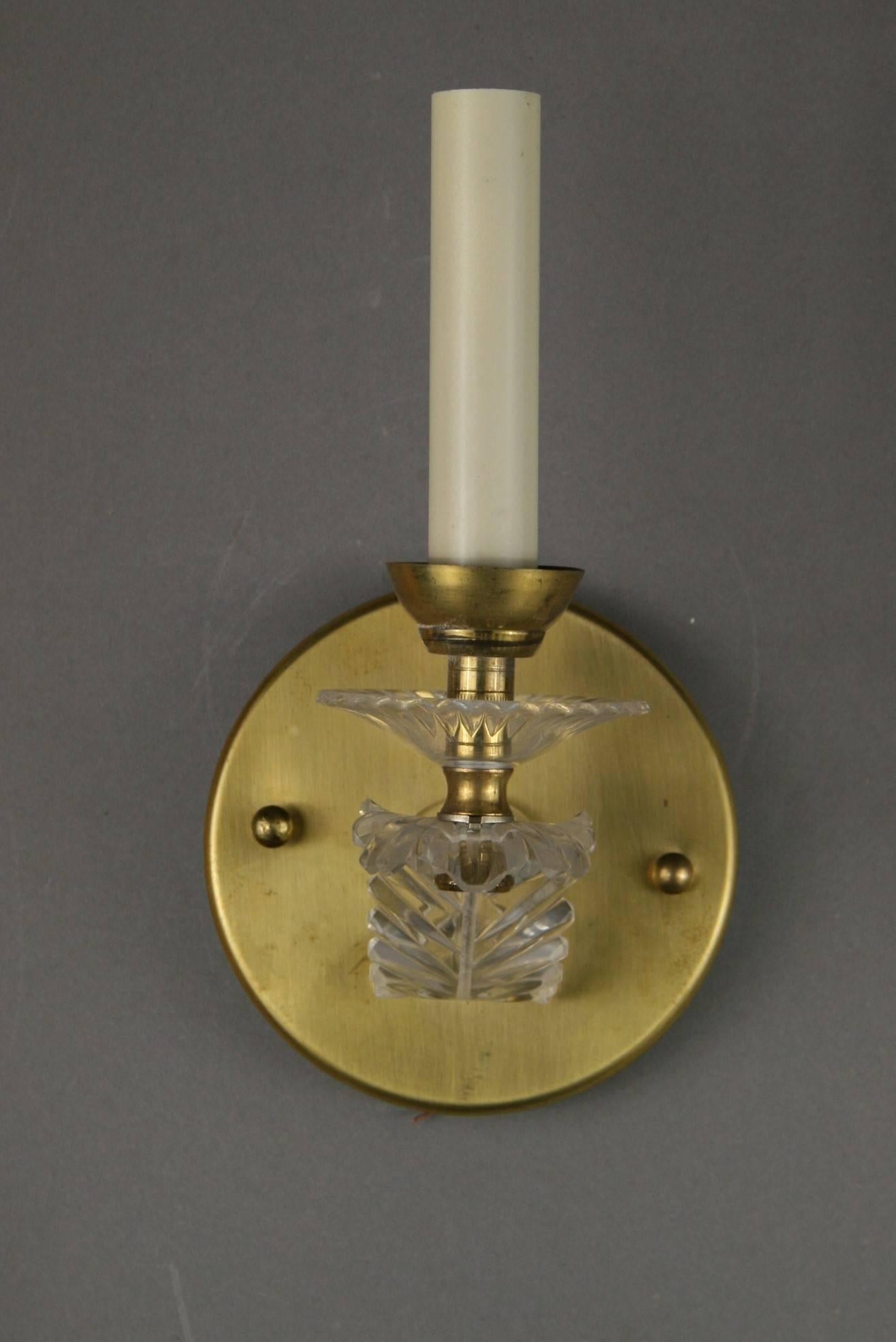 1-4062 pair of French brass and acrylic sconces
Takes 60 watt candelabra base bulb

 