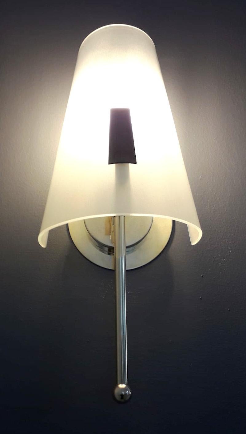 Pair of Midcentury Shade Sconces, 4 Pairs Available In Good Condition For Sale In Los Angeles, CA