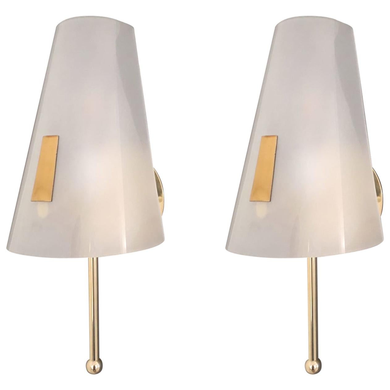 Pair of Midcentury Shade Sconces, 4 Pairs Available