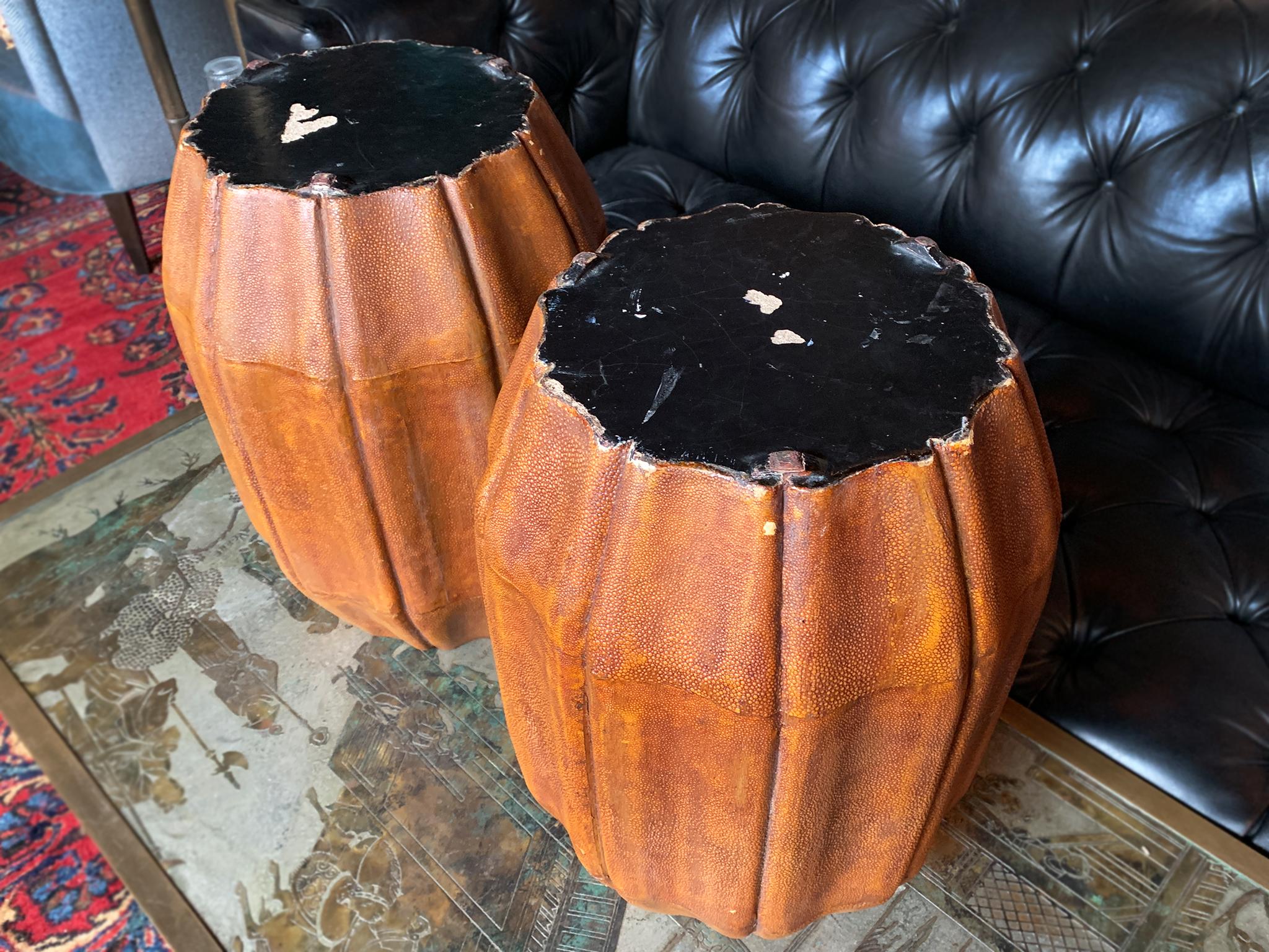 Pair of Midcentury Shagreen Pedestal Stools Side Tables 8