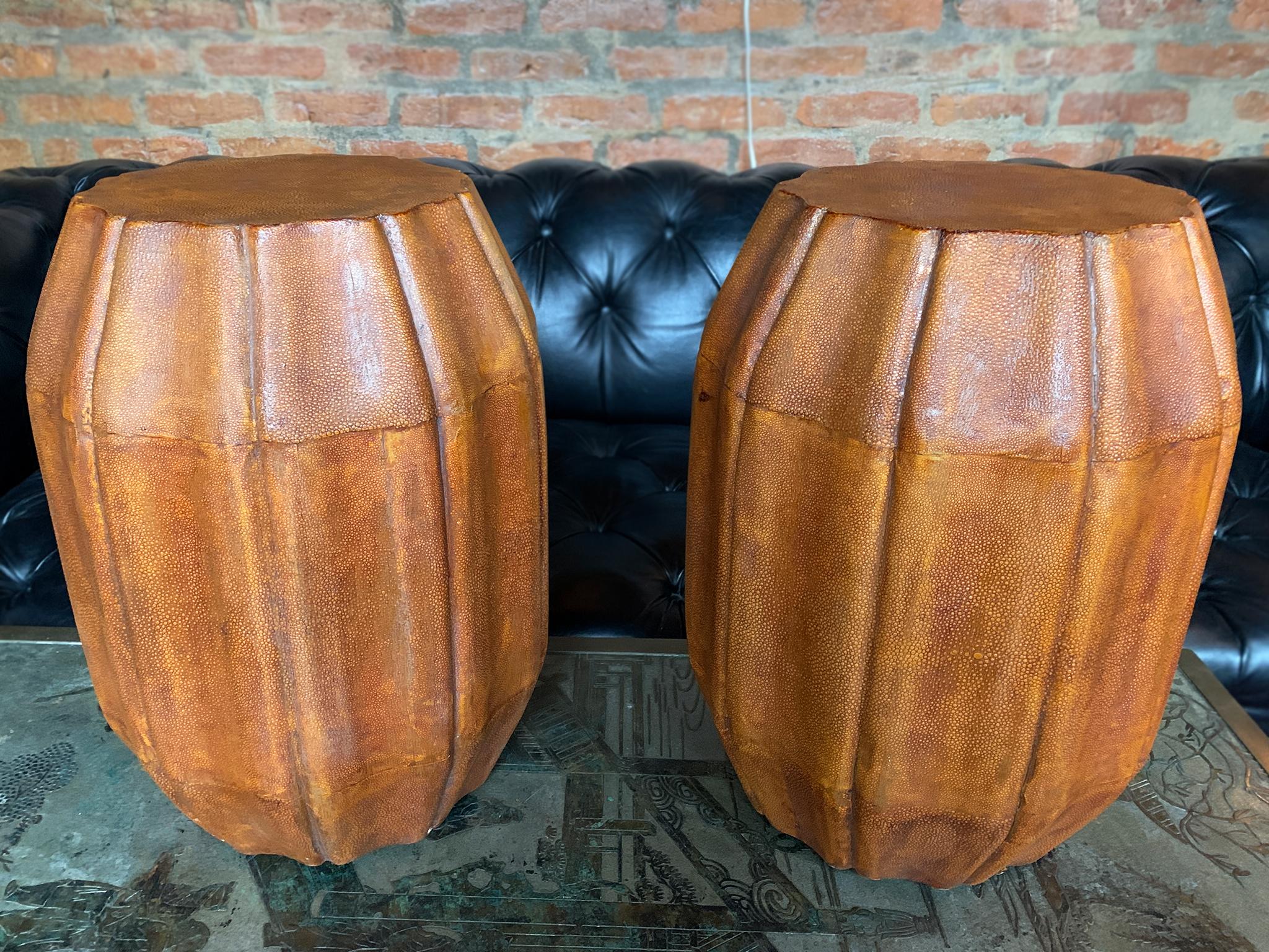 Mid-Century Modern Pair of Midcentury Shagreen Pedestal Stools Side Tables