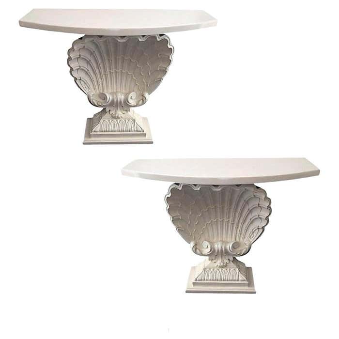Pair of Midcentury Shell Form Consoles at 1stDibs