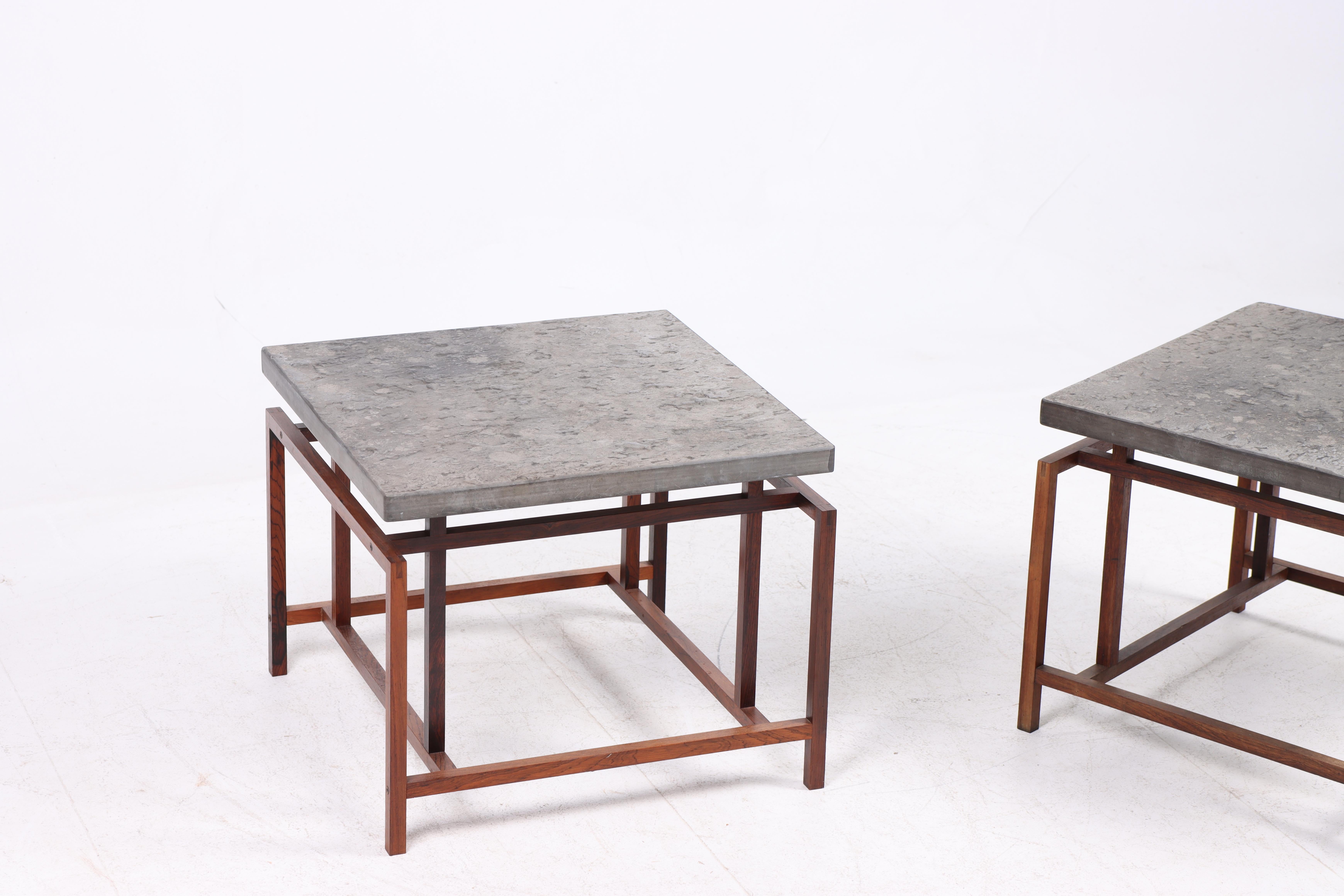 Scandinavian Modern Pair of Midcentury Side Tables in Rosewood and Slate by Henning Nørregaard