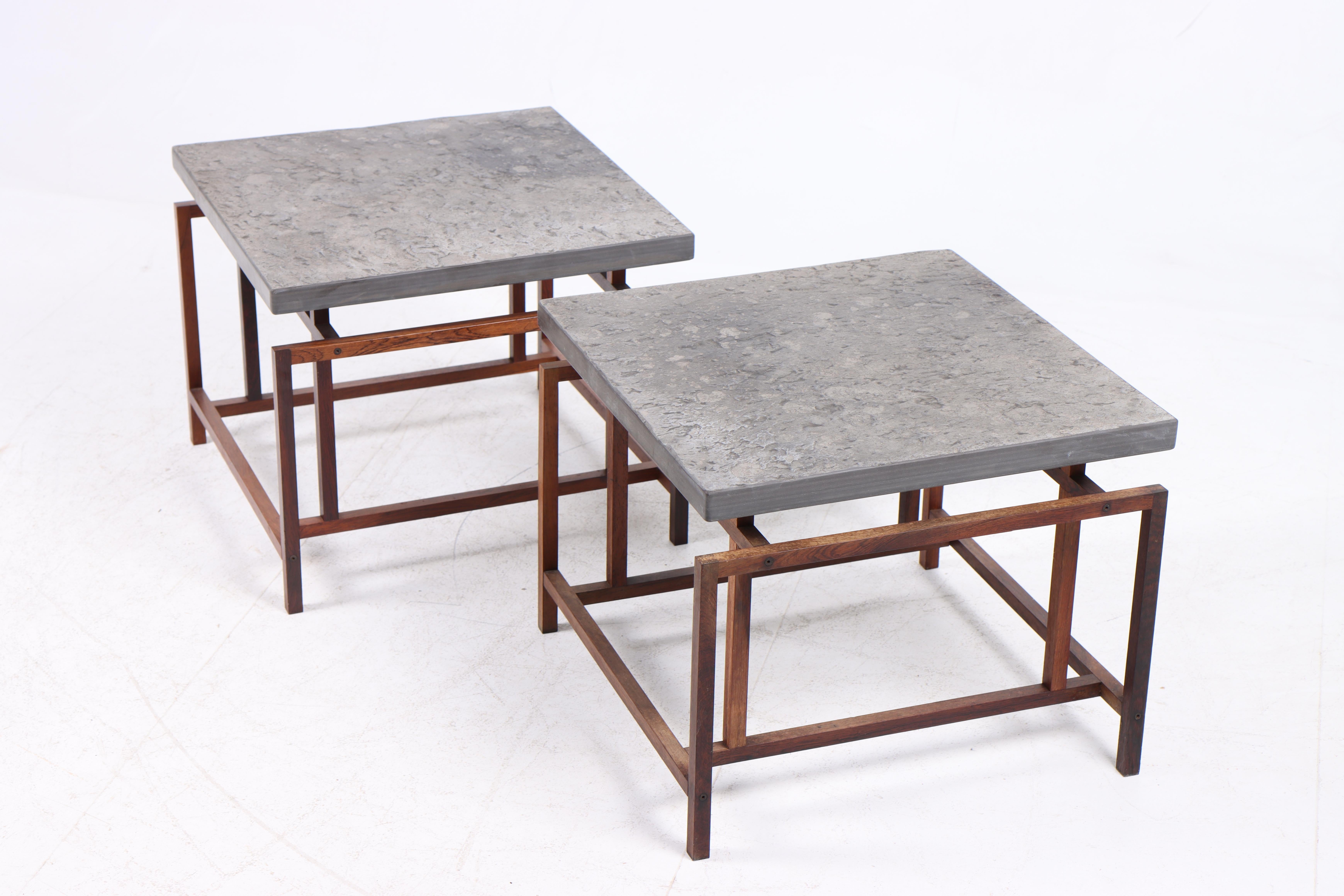 Danish Pair of Midcentury Side Tables in Rosewood and Slate by Henning Nørregaard