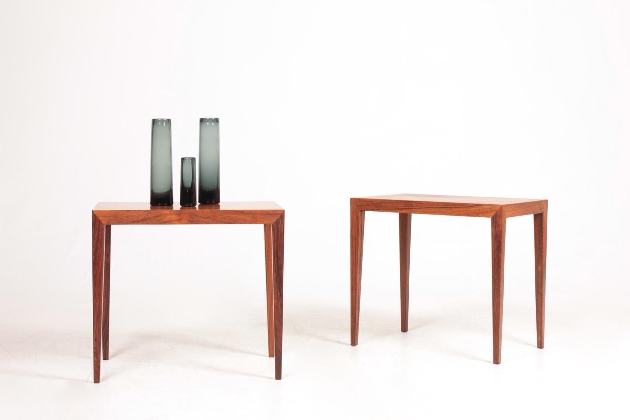 Set of side tables in rosewood designed by Severin Hansen Jr. and made by Haslev Furniture Denmark, great original condition.