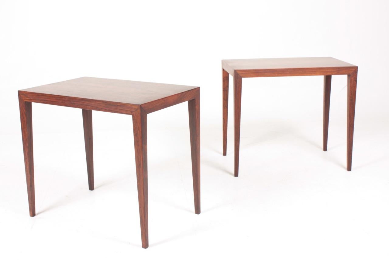 Set of side tables in rosewood designed by Severin Hansen Jr. and made by Haslev Furniture Denmark, great original condition.