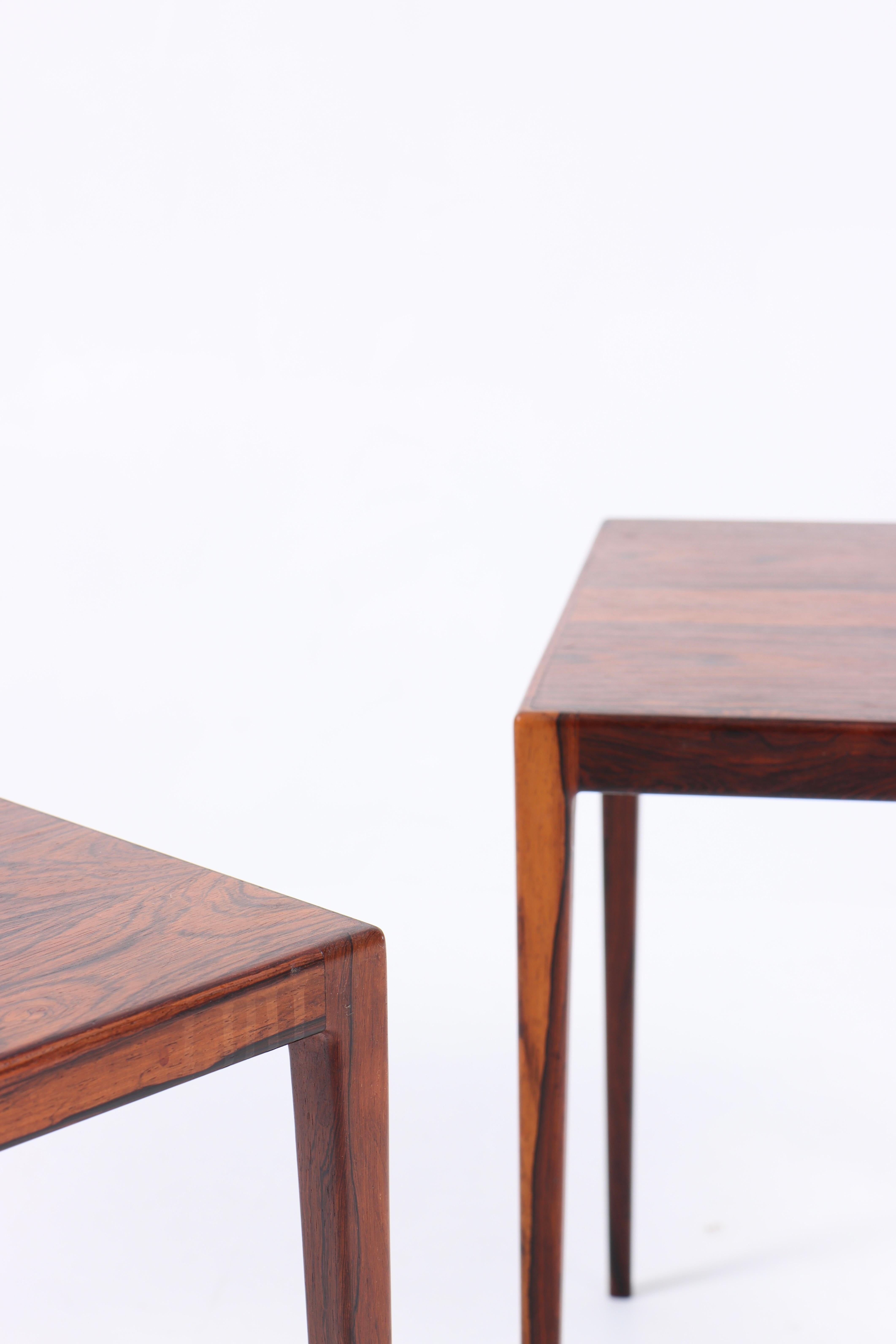 Pair of side tables in rosewood. Designed and made in Denmark, 1960s. Great original condition.