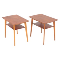 1960s end tables Pair of Midcentury Side Tables in Teak and Oak, Danish Design, 1960s