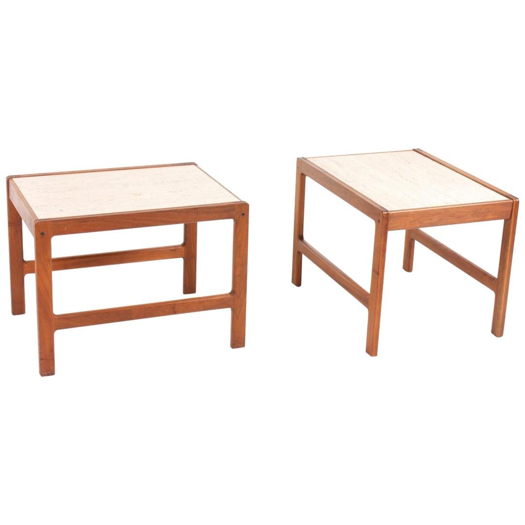 Pair of Midcentury Side Tables in Teak and Travertine by Illums Bolighus, 1960s