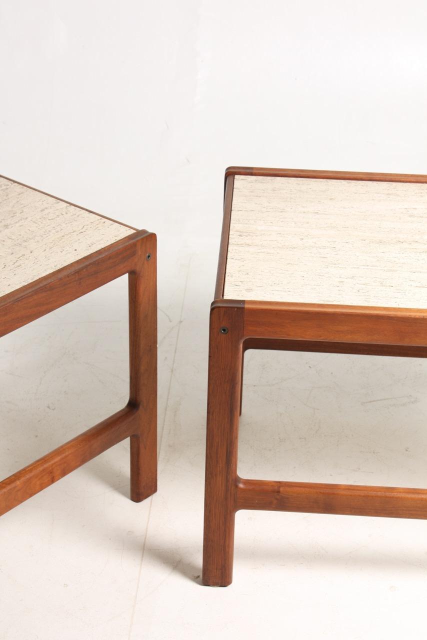 Mid-20th Century Pair of Midcentury Side Tables in Teak and Travertine by Illums Bolighus, 1960s