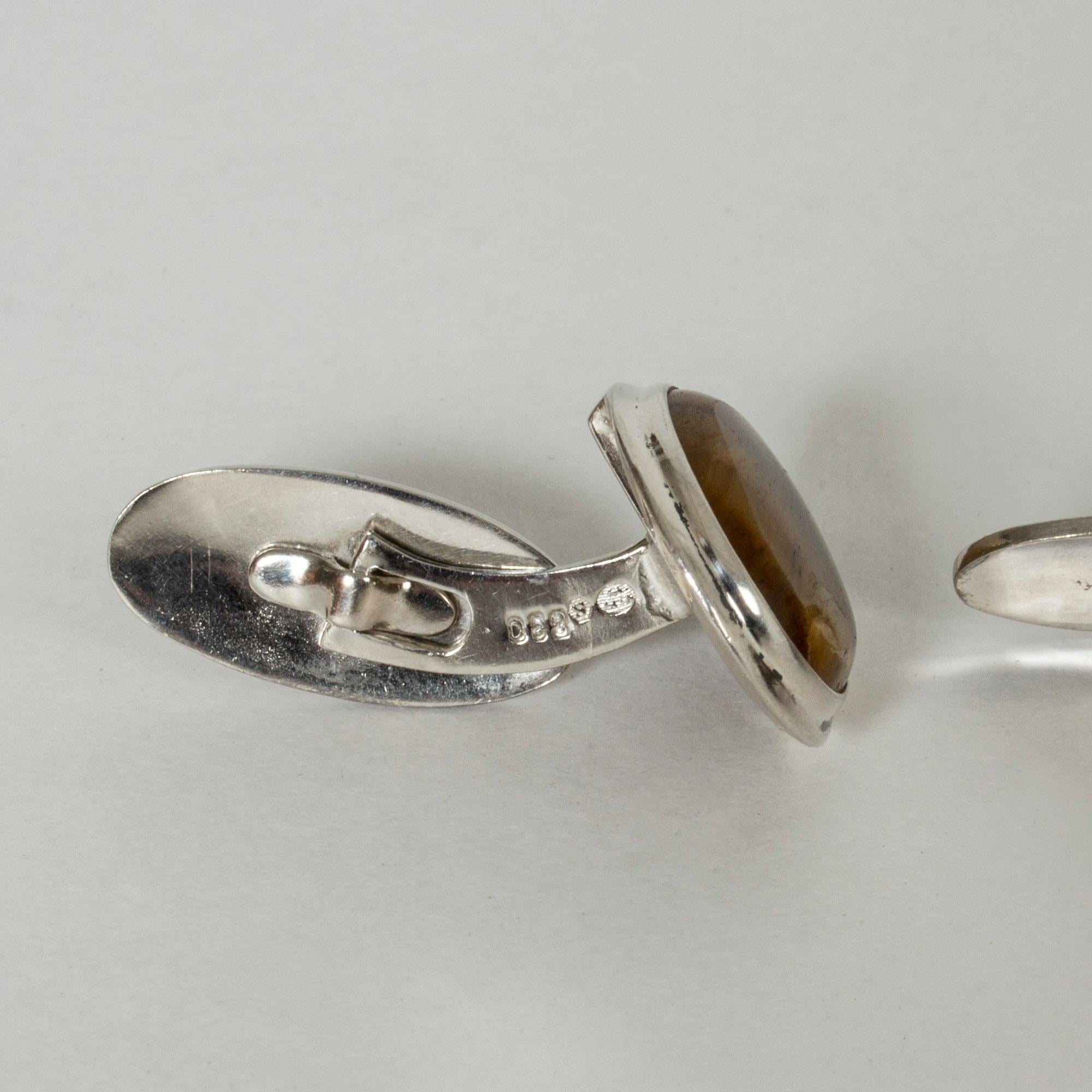 Pair of Midcentury Silver and Tigereye Cufflinks, Sweden, 1960s In Good Condition In Stockholm, SE