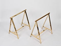 Pair of Midcentury Solid Brass Trestles After Milo Baughman, Italy, 1970s