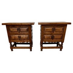 Pair of Midcentury Spanish Hacienda Style Two-Drawers Bedside Tables Nightstands