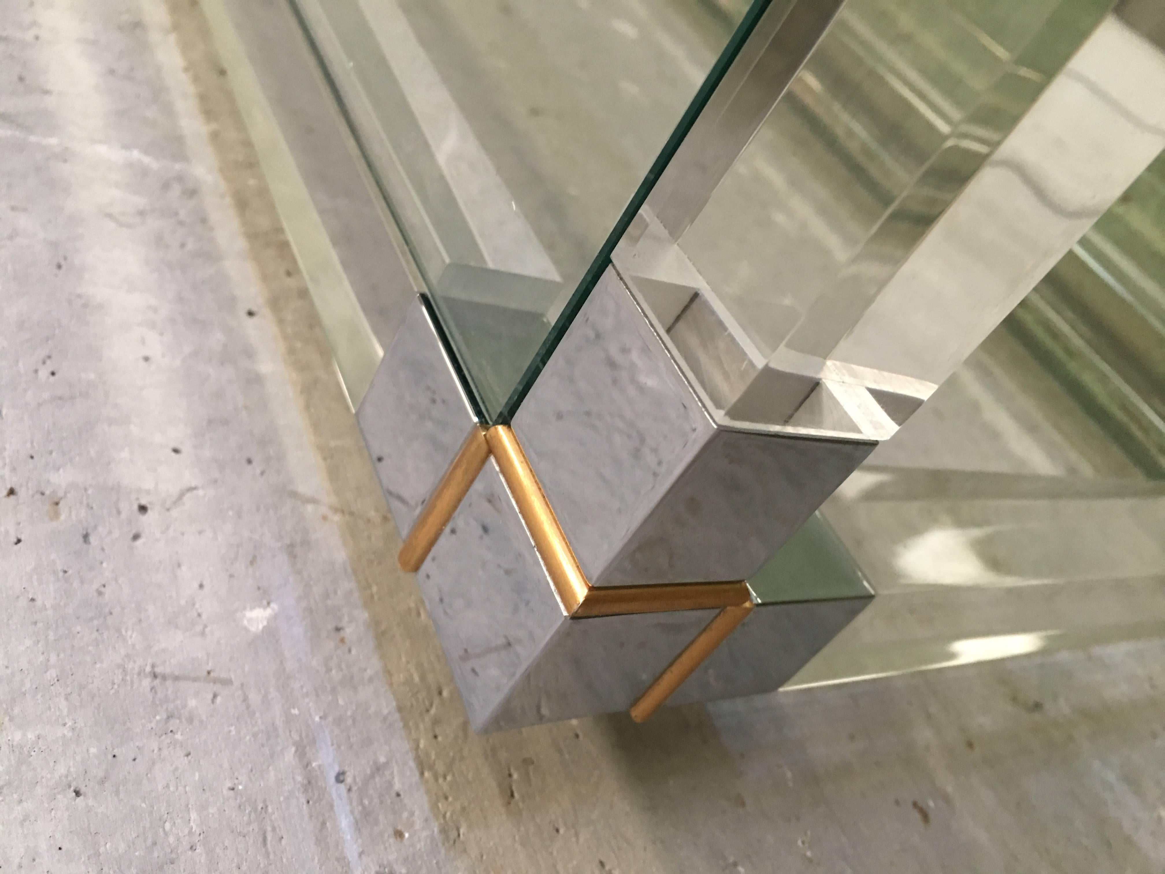 Pair of Midcentury Square Lucite Coffee Tables with Chromed Metal Details For Sale 4
