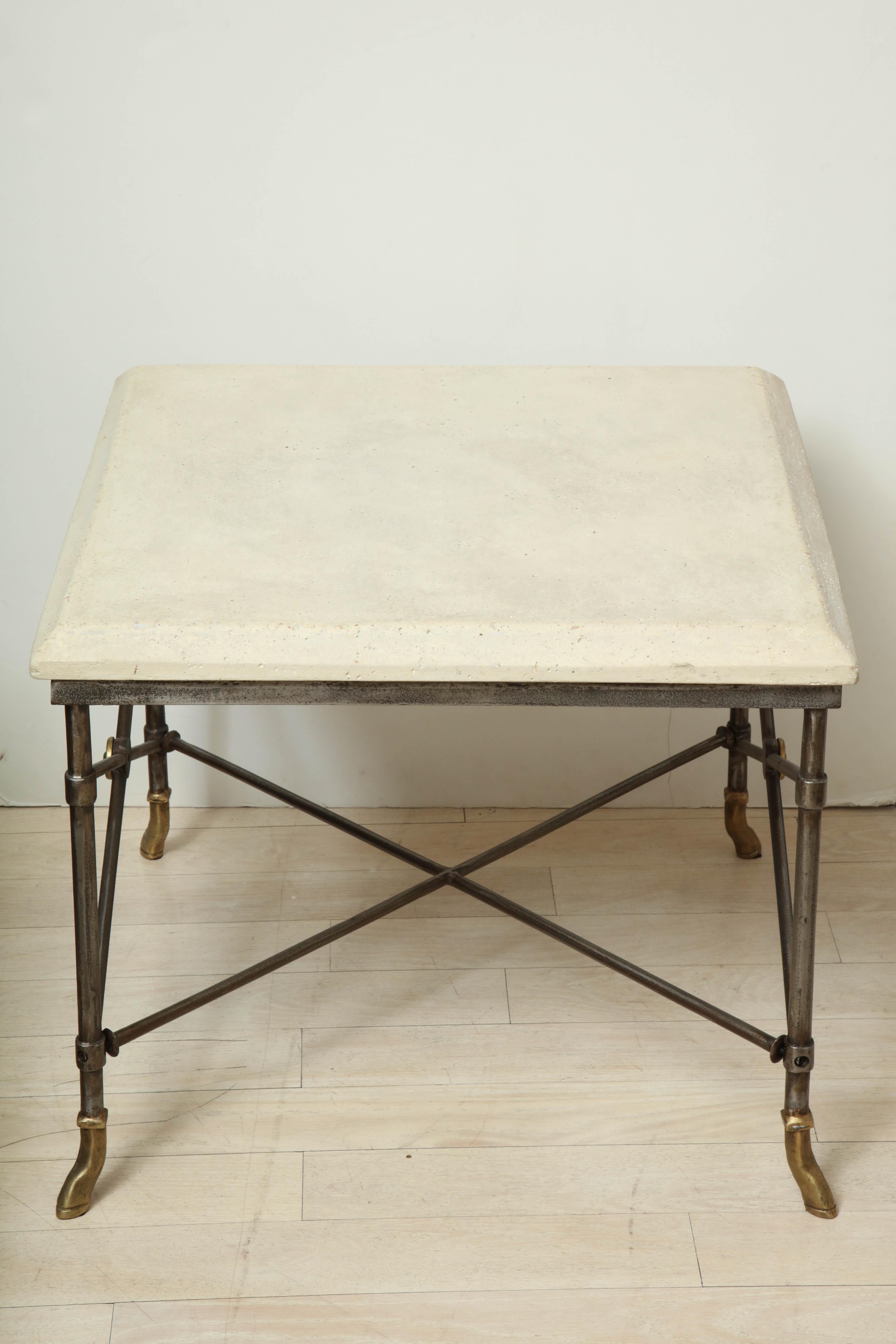 Pair of Midcentury Square Metal Side Tables with Limestone Tops For Sale 6