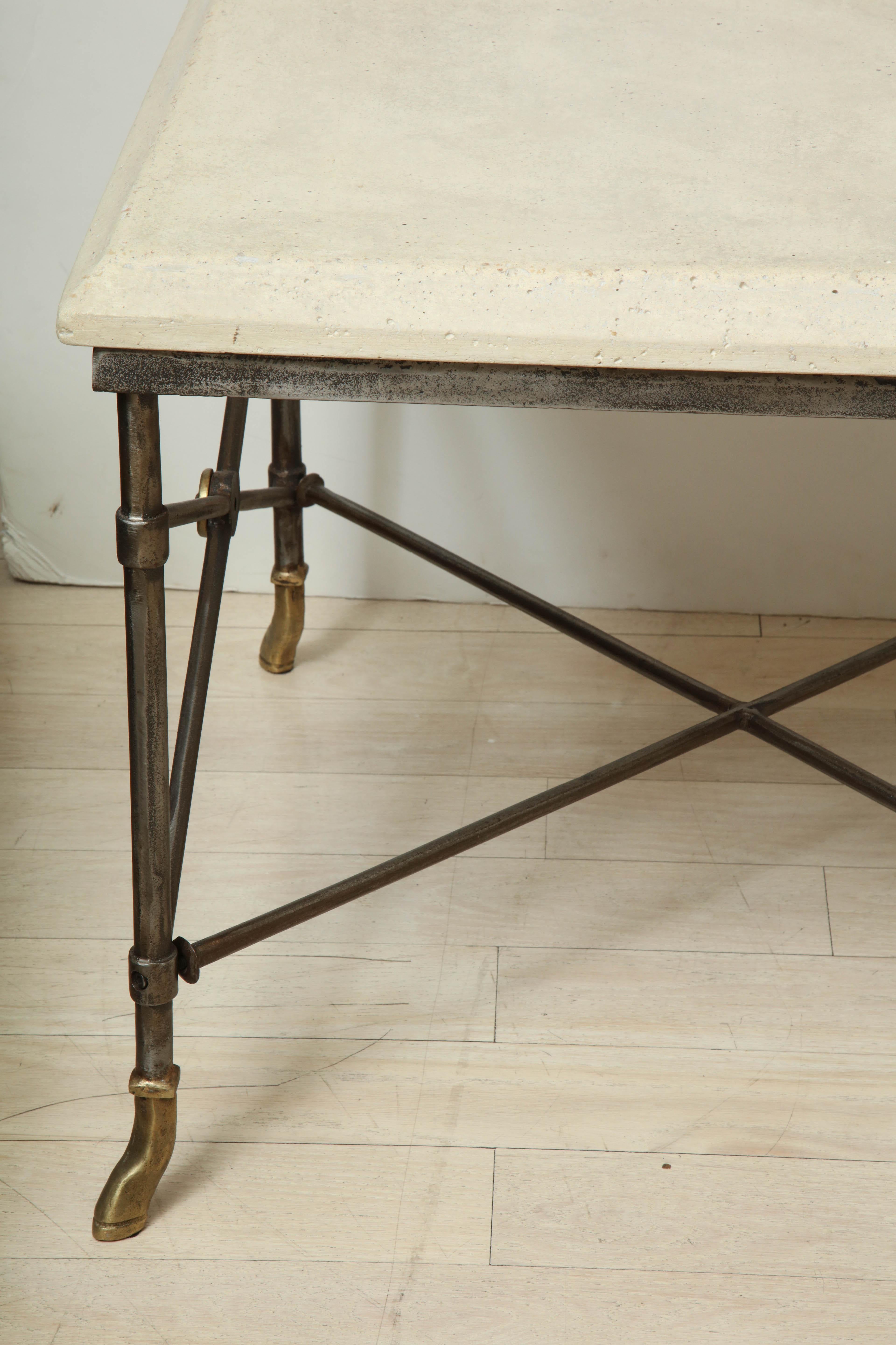 Pair of Midcentury Square Metal Side Tables with Limestone Tops For Sale 7