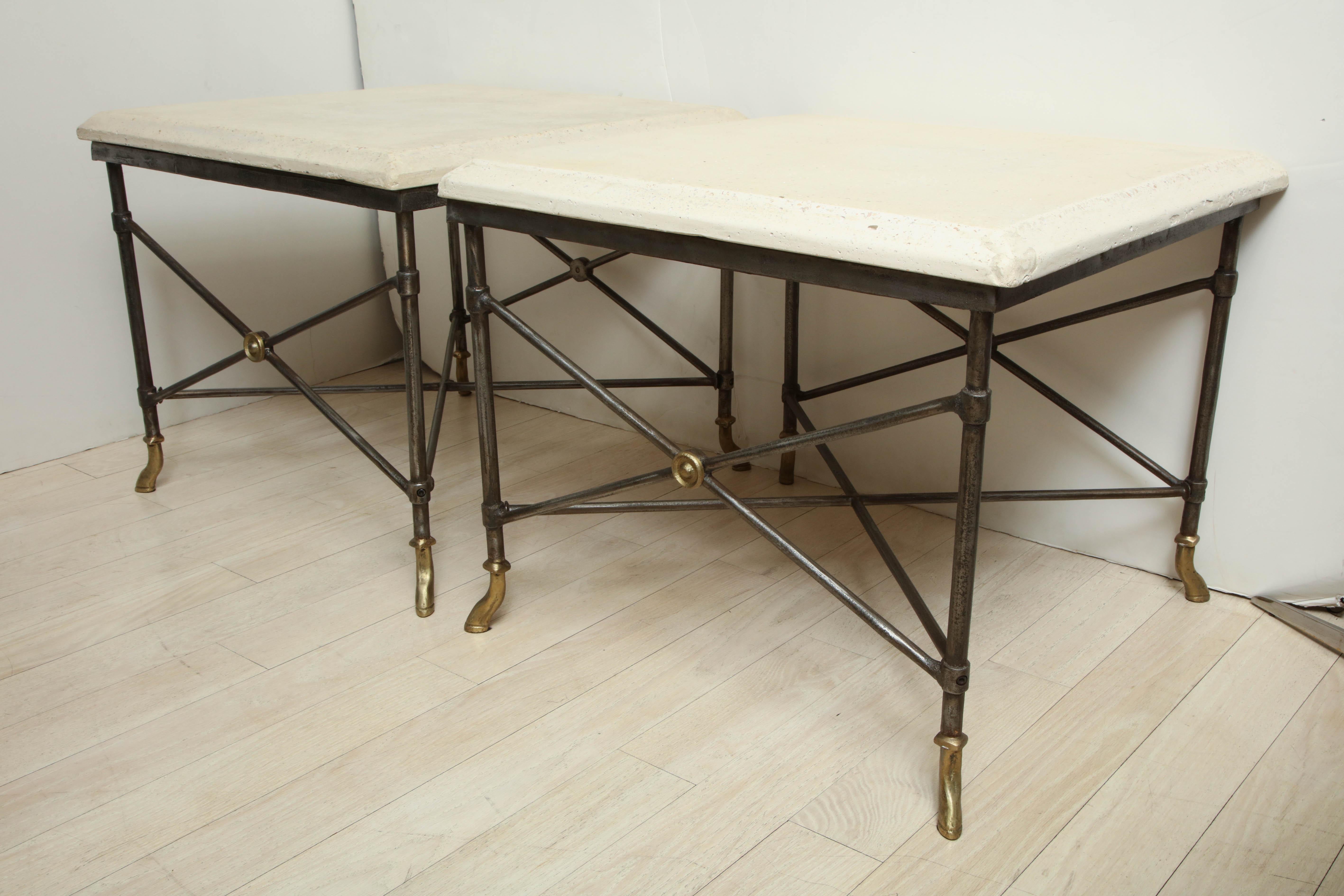 Pair of square metal side tables with brass details, and beveled limestone tops. France, circa 1960s.



Available to see in our NYC Showroom 
BK Antiques
306 East 61st St. 2nd fl.
New York, NY 10065