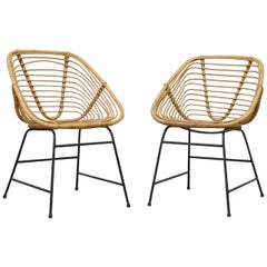 Pair of Midcentury Squared Bamboo Dining Chairs
