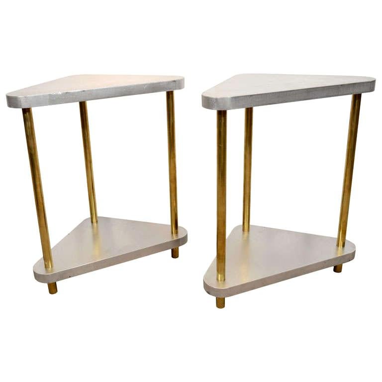 Pair of Midcentury Steel and Brass Side Tables For Sale