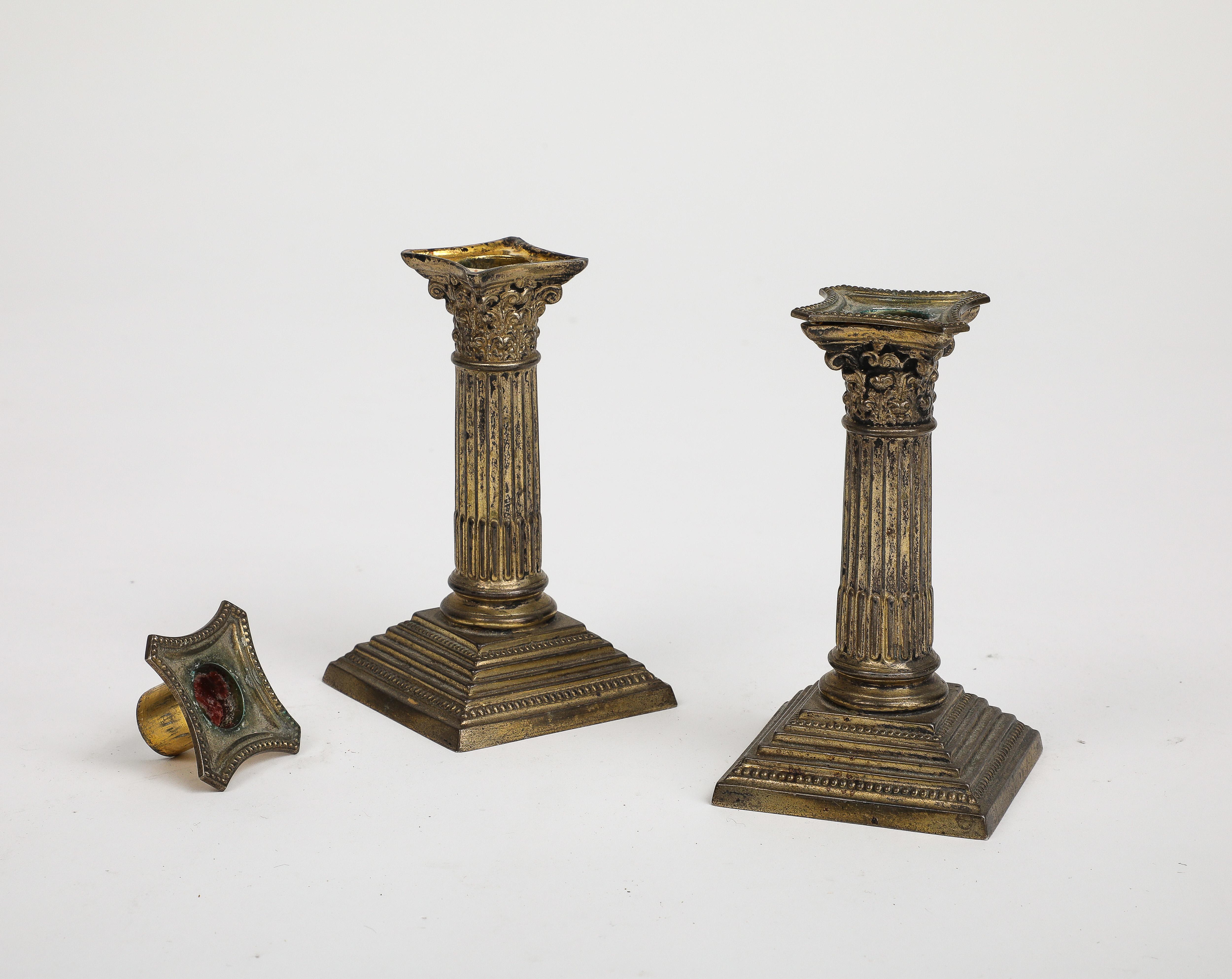 Pair of Midcentury Stone and Brass Column Candlesticks, circa 1950 For Sale 5