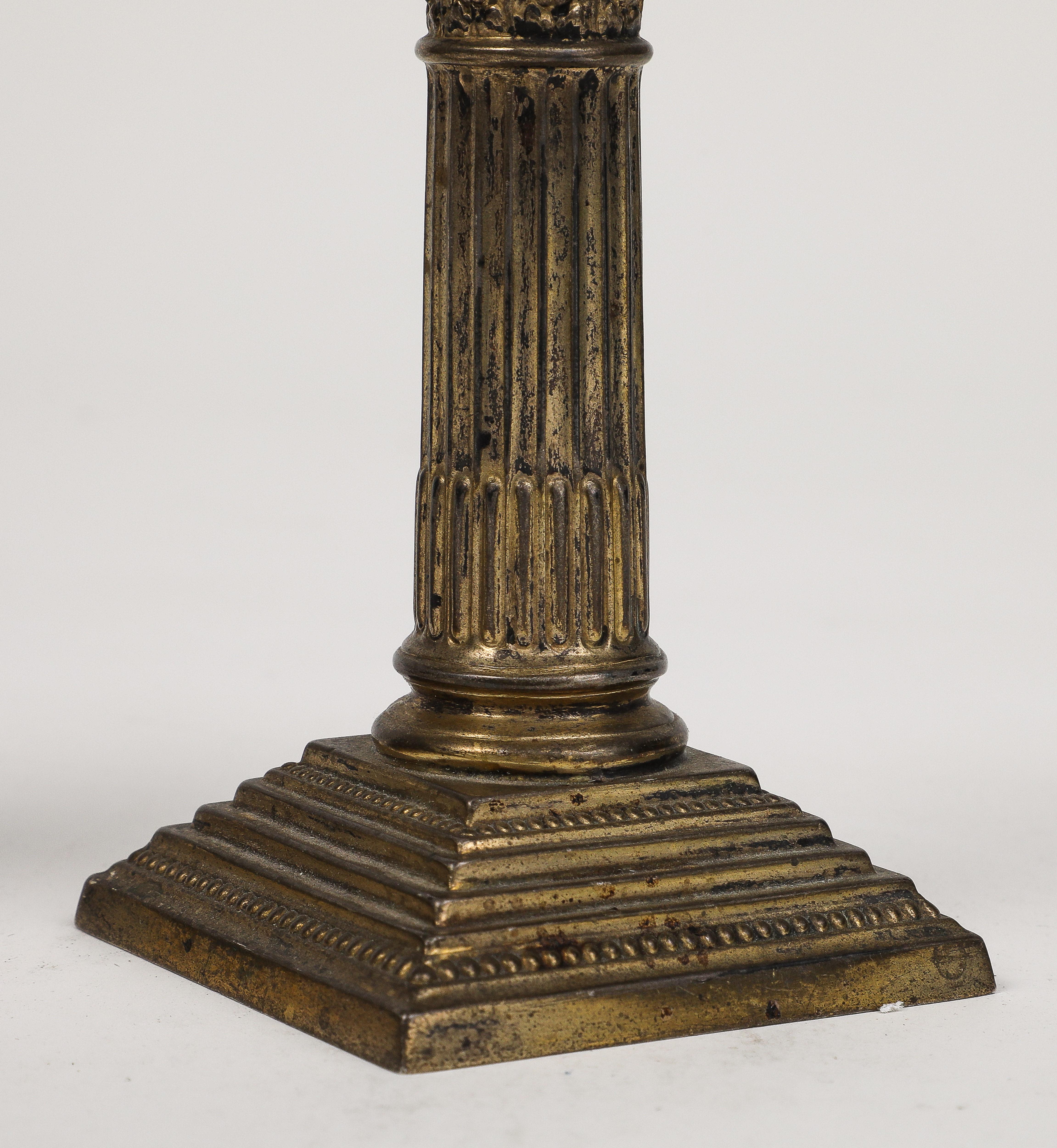 Pair of Midcentury Stone and Brass Column Candlesticks, circa 1950 For Sale 7