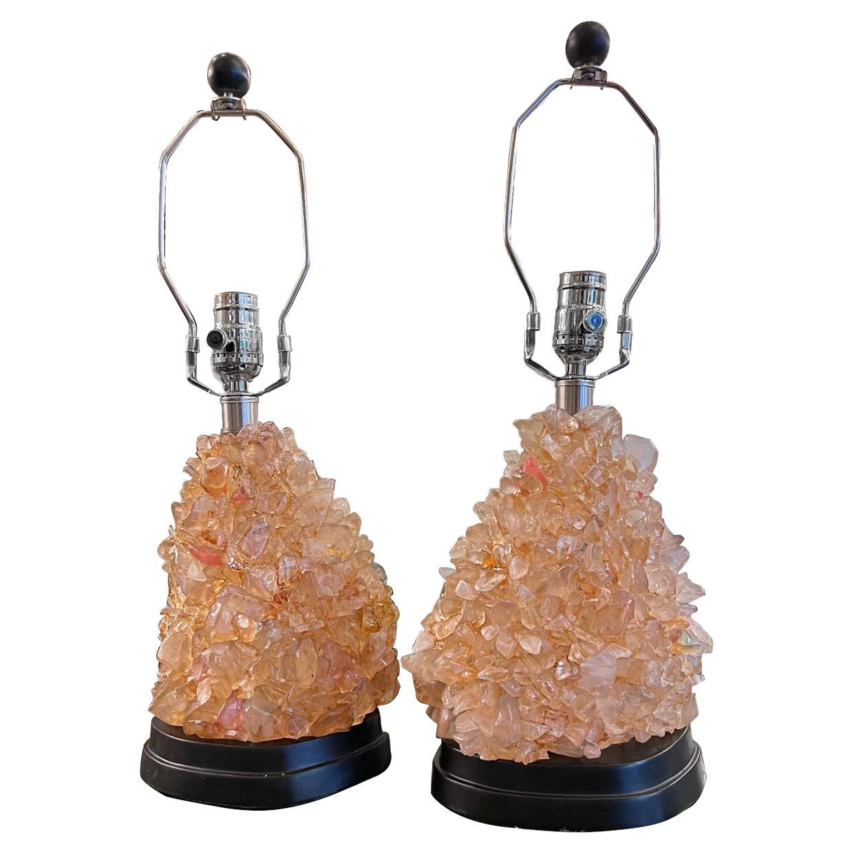Pair of Midcentury Stone Lamps For Sale