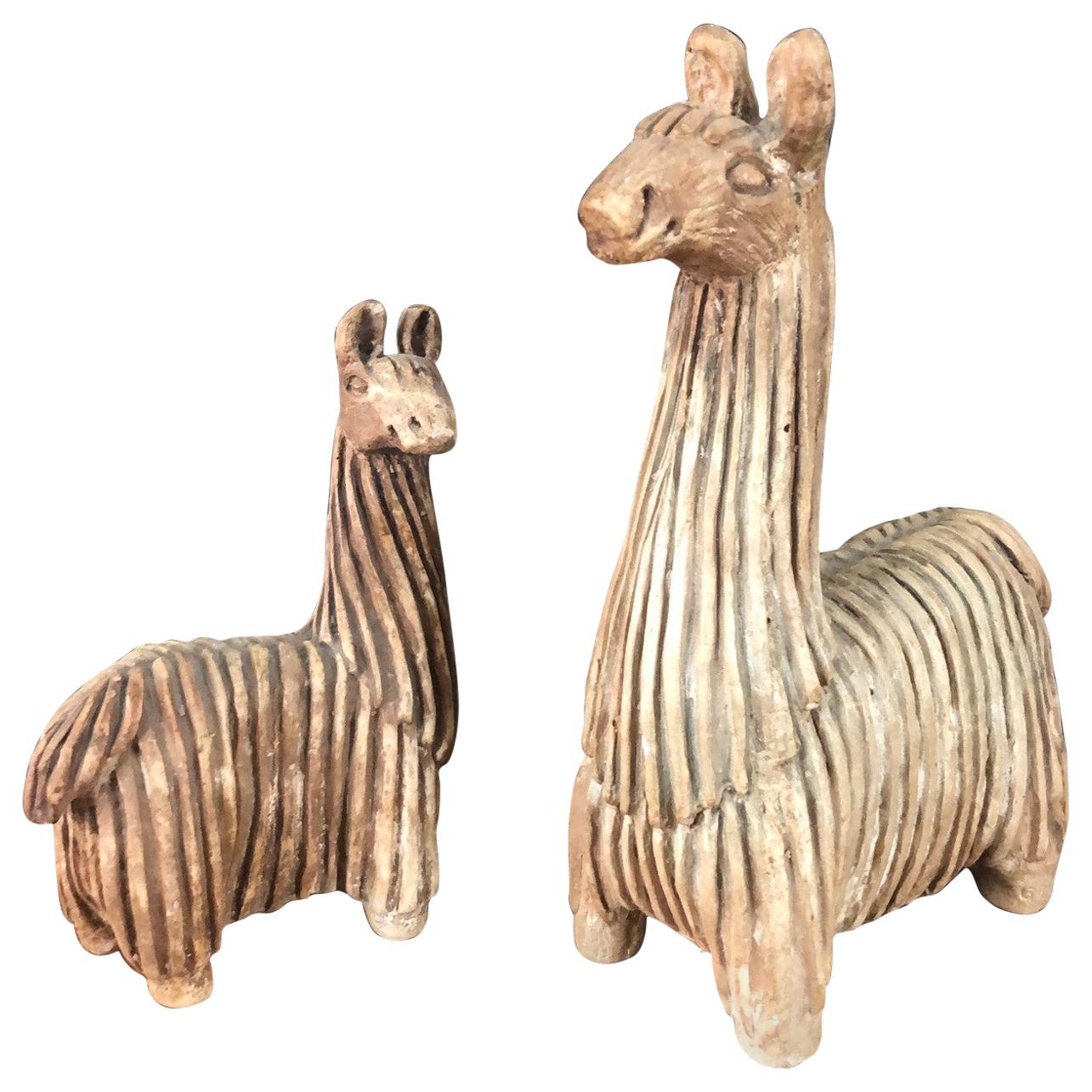 Pair of Midcentury Stoneware Llamas by Fabbri Art Company