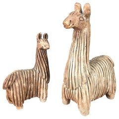 Vintage Pair of Midcentury Stoneware Llamas by Fabbri Art Company