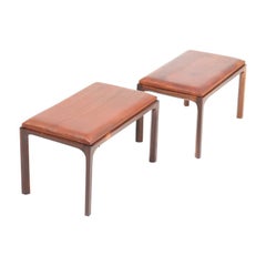 Pair of Midcentury Stools in Patinated Leather and Rosewood by Kai Kristiansen