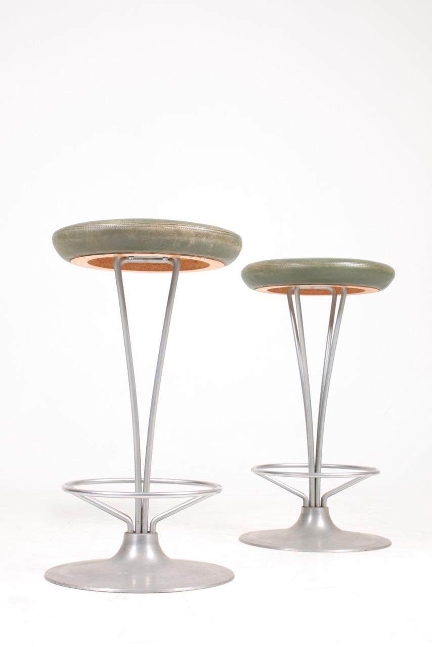 Scandinavian Modern Pair of Midcentury Stools in Patinated Leather by Piet Hein, 1970s