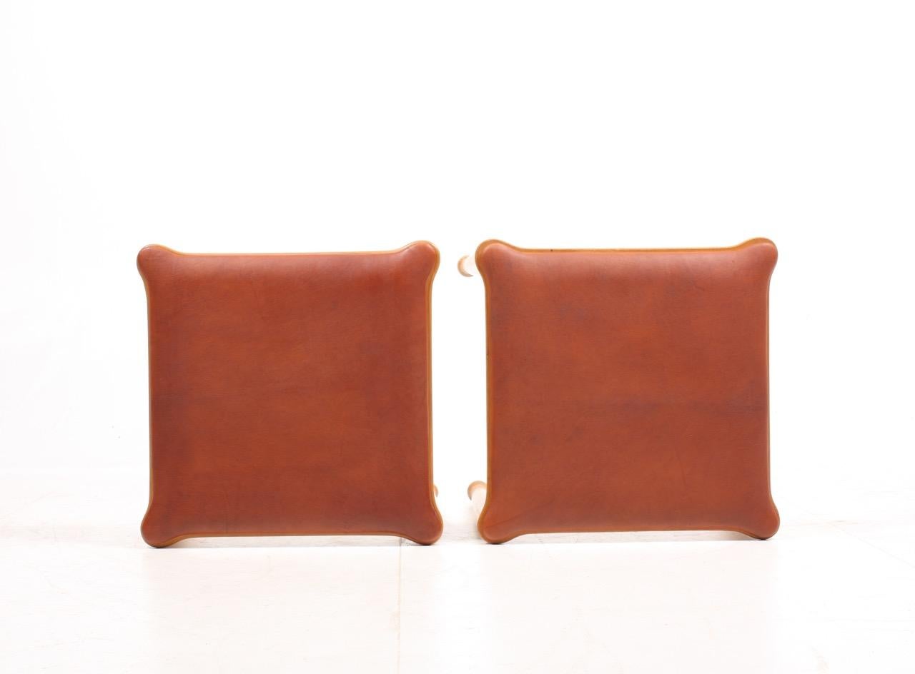 Mid-20th Century Pair of Midcentury Stools, Patinated Leather by Hvidt & Mølgaard, Danish Design