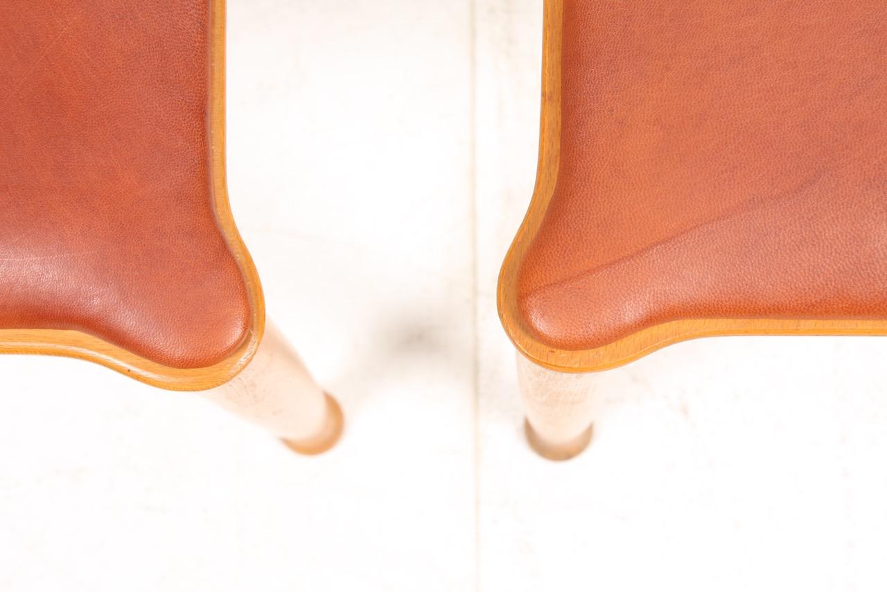 Pair of Midcentury Stools, Patinated Leather by Hvidt & Mølgaard, Danish Design 1