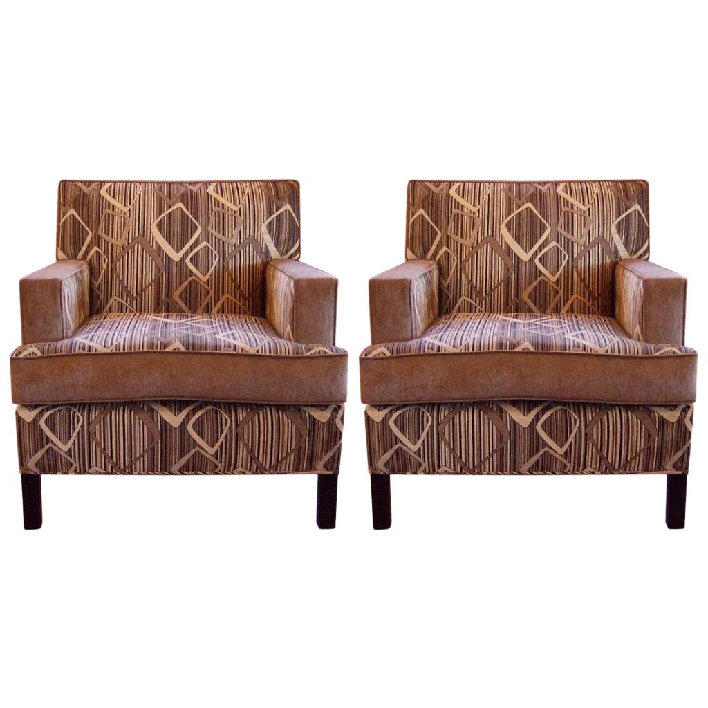 Pair of Midcentury Style Chenille Club Chairs