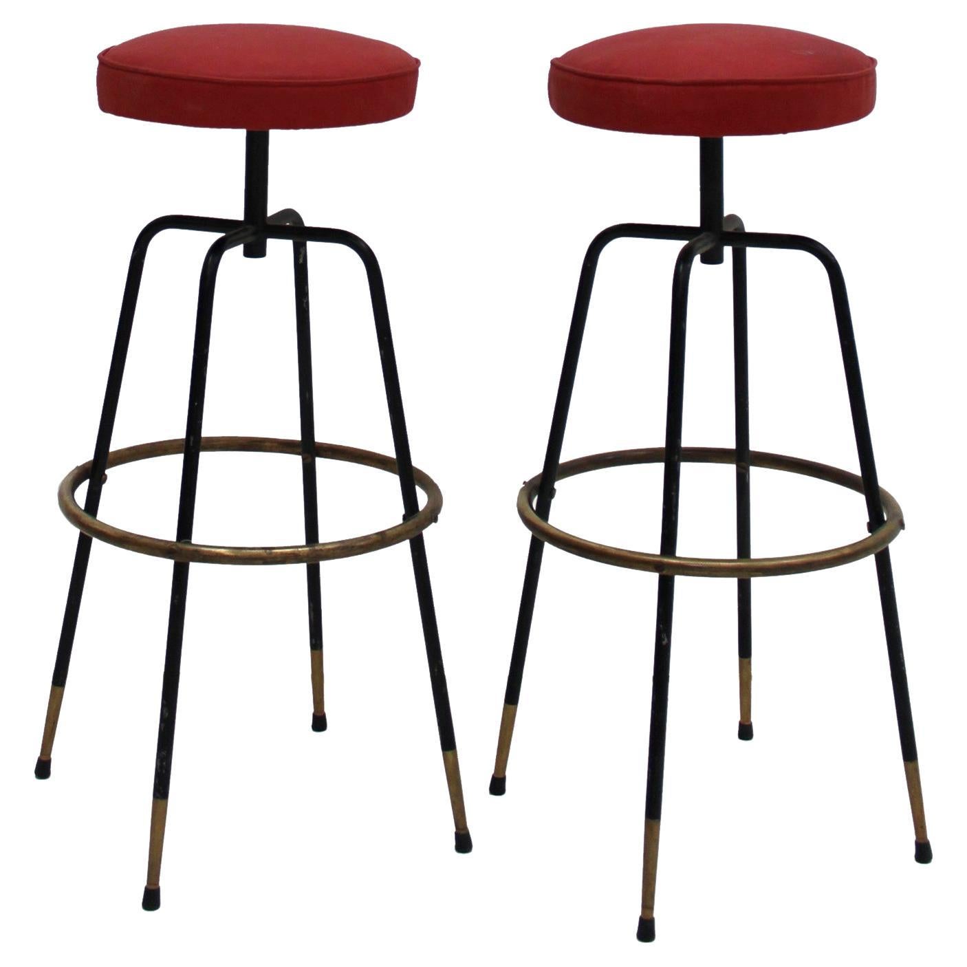 Pair of Gilbert Rohde "Z" Style Bar Stools Black Enamel at 1stDibs