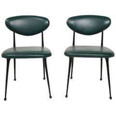 Pair of Midcentury Style Forest Green Leather Chairs