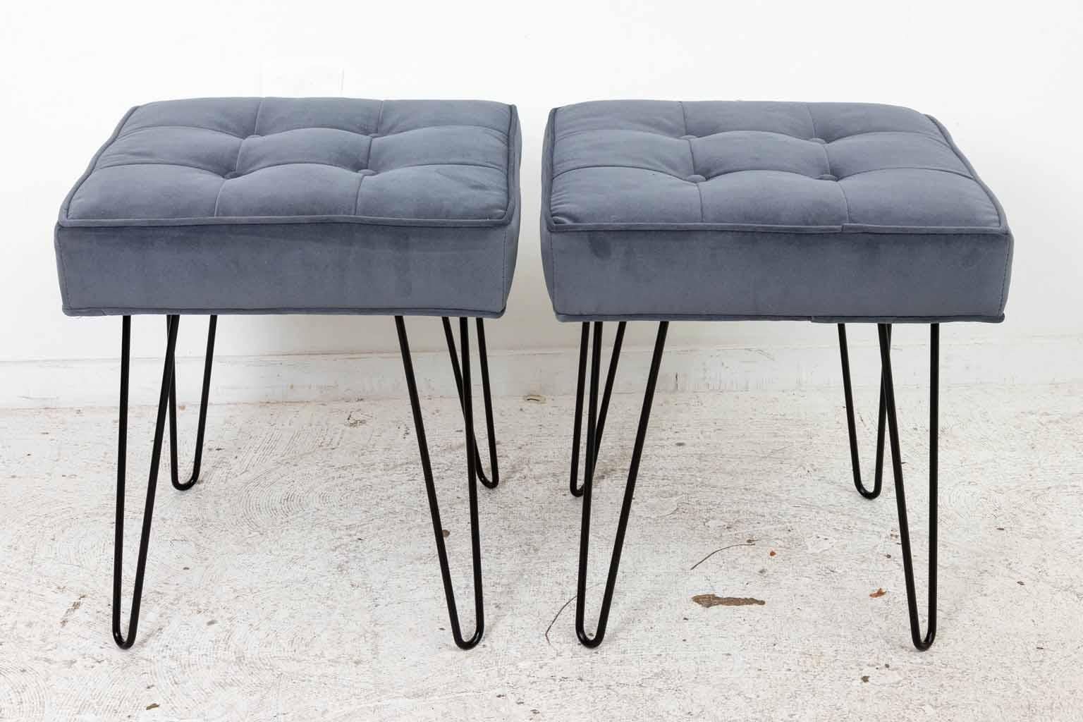 Upholstery Pair of Midcentury Style Hairpin Benches Quick Ship For Sale