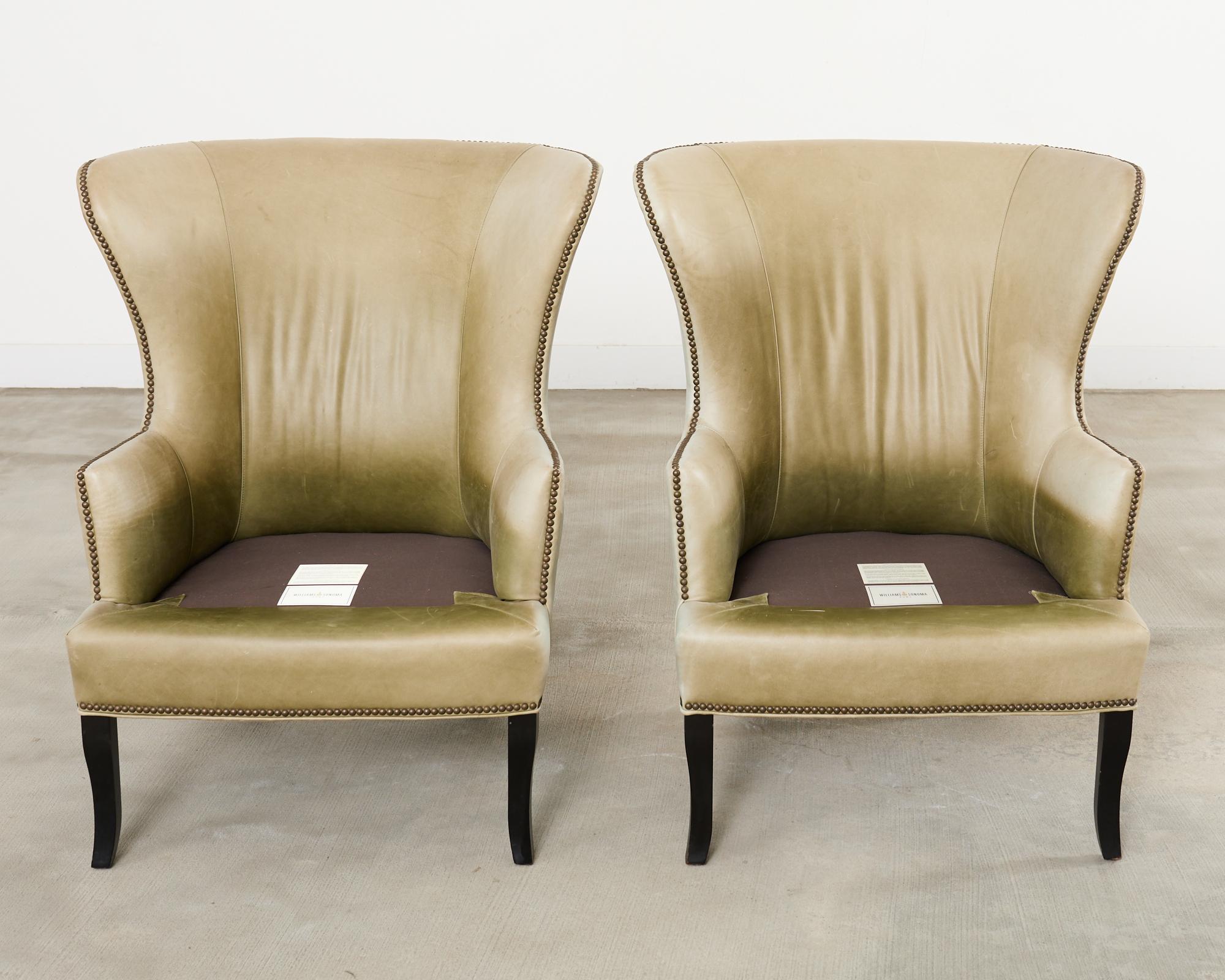 Pair of Midcentury Style Leather Butterfly Wingback Chairs For Sale 3