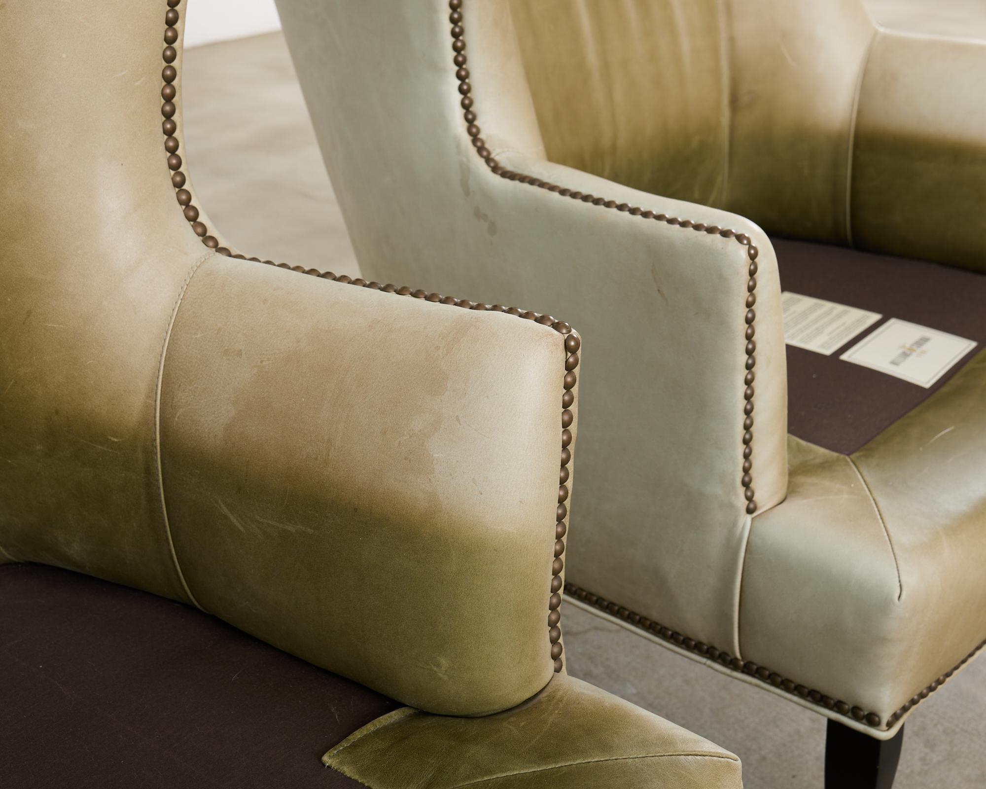 Pair of Midcentury Style Leather Butterfly Wingback Chairs For Sale 5