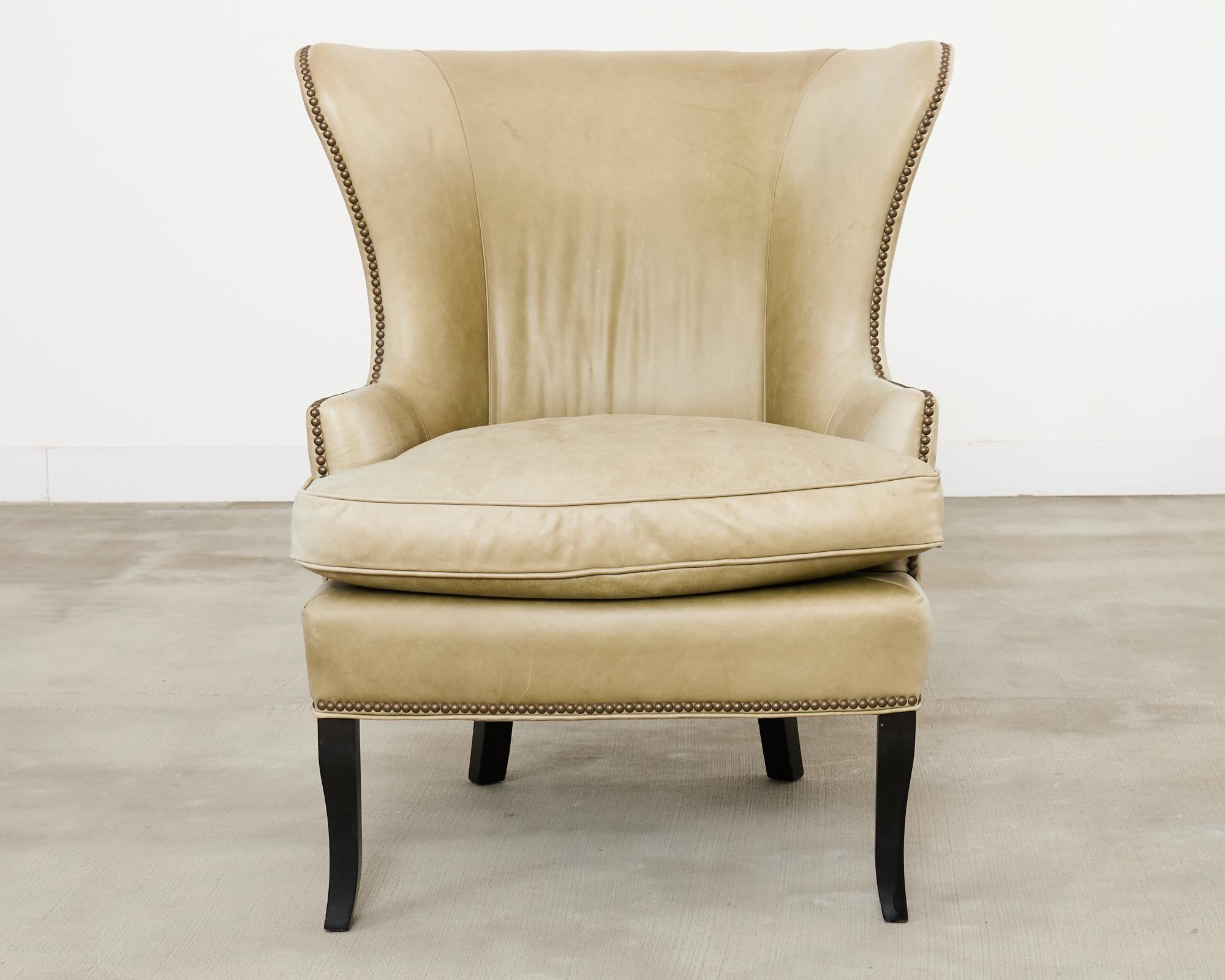 Pair of Midcentury Style Leather Butterfly Wingback Chairs For Sale 7
